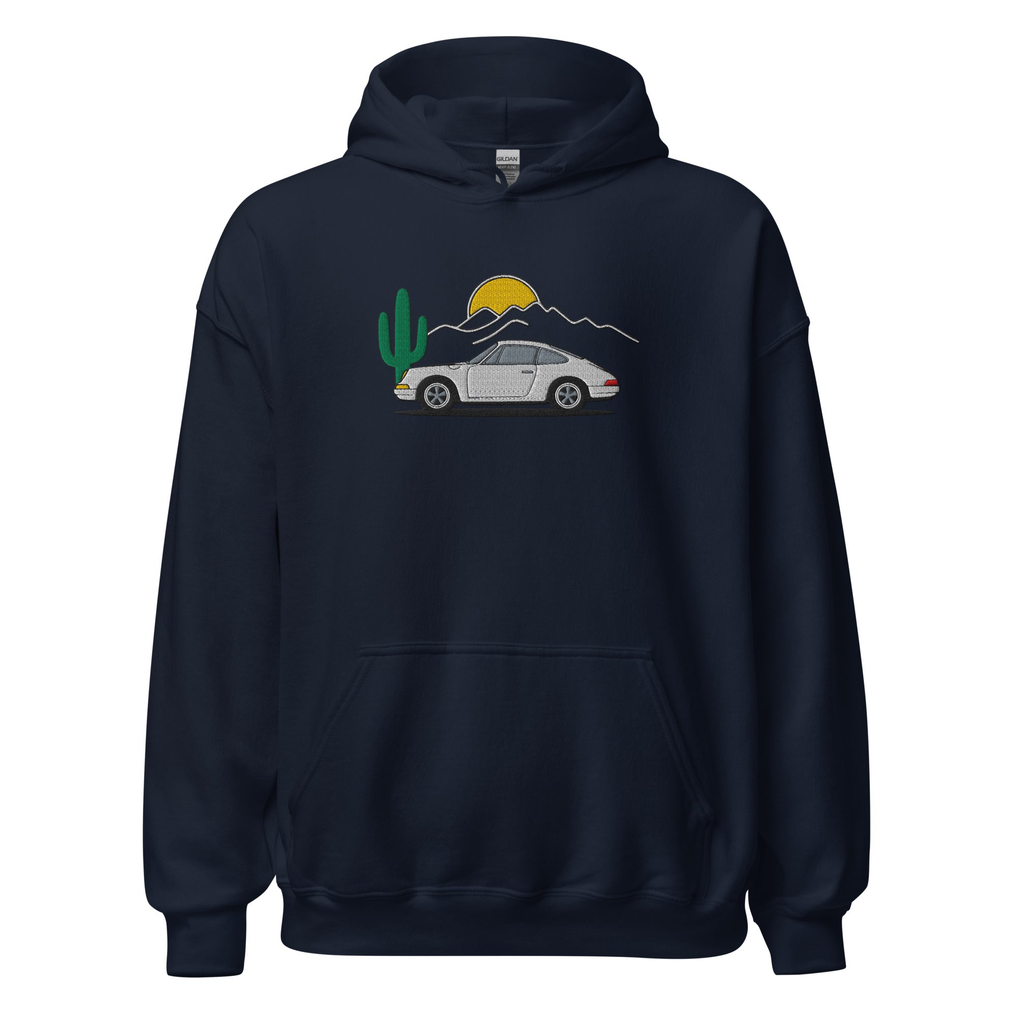 Hoodie with a white Porsche 911 and a cactus