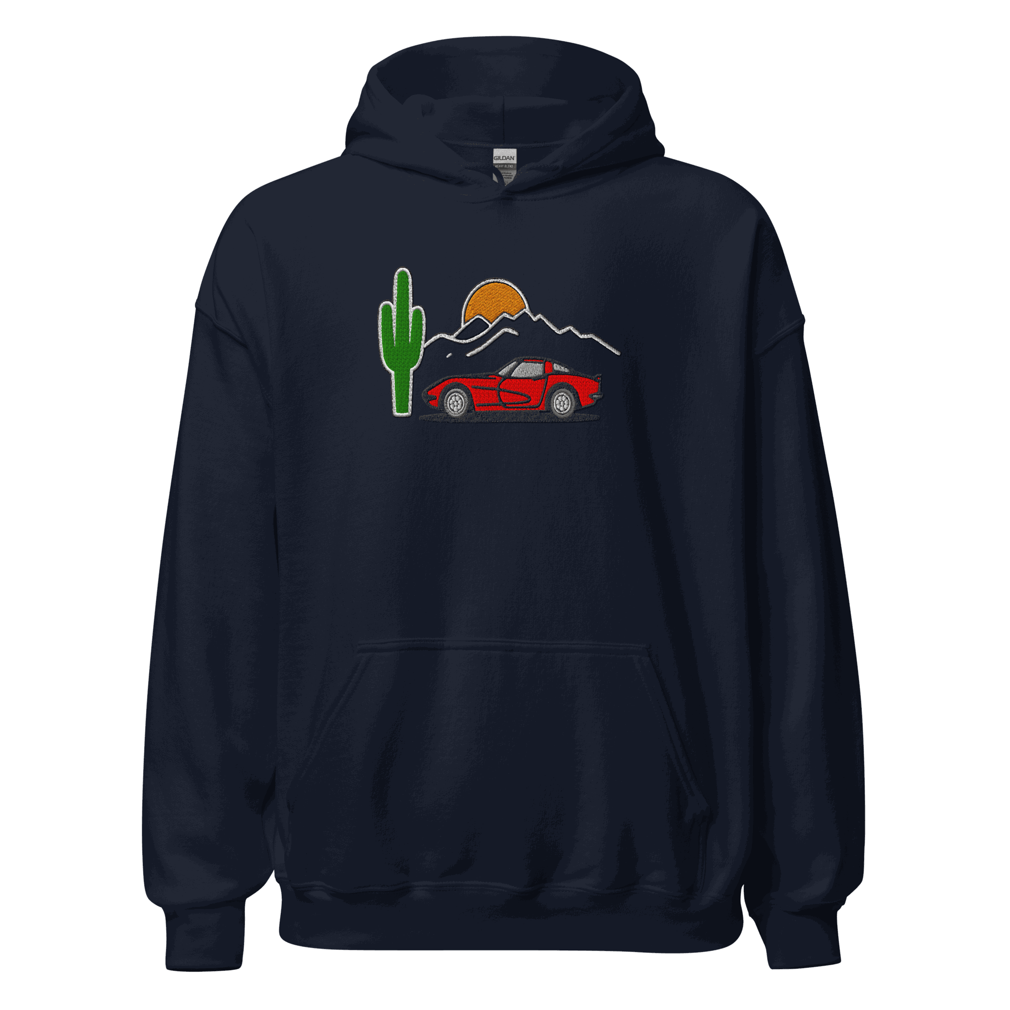 Unisex esports racing hoodie with embroidered high-octane car design and plush fleece blend