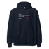 Bike Shop Unisex Hoodie navy with red paper plane graphic and front pocket, cozy and stylish for cycling and casual wear