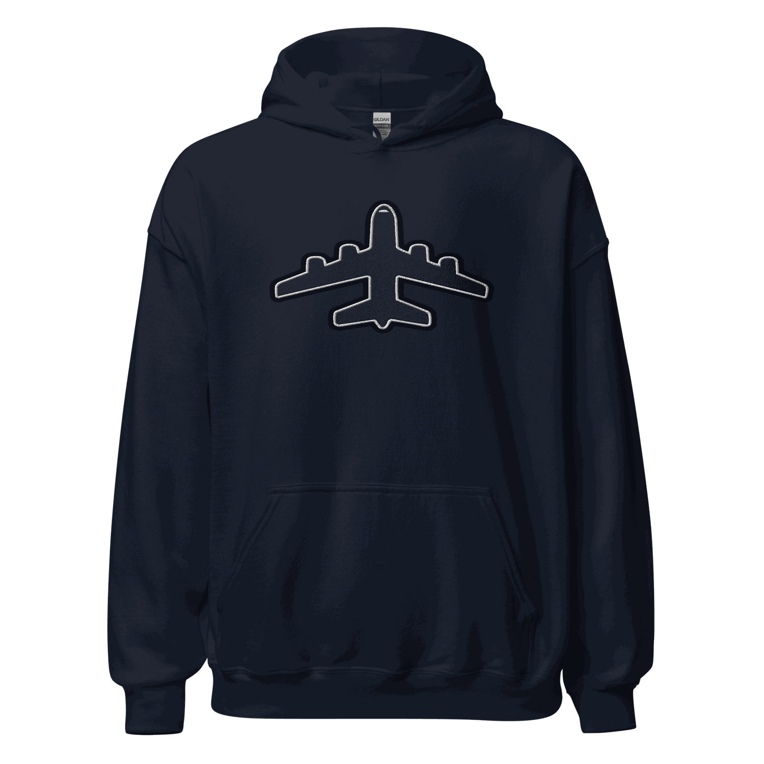 Black Jumbo Jet pilot hoodie Hoodie with airplane graphic, soft cotton-poly blend, double-lined hood, and front pouch pocket