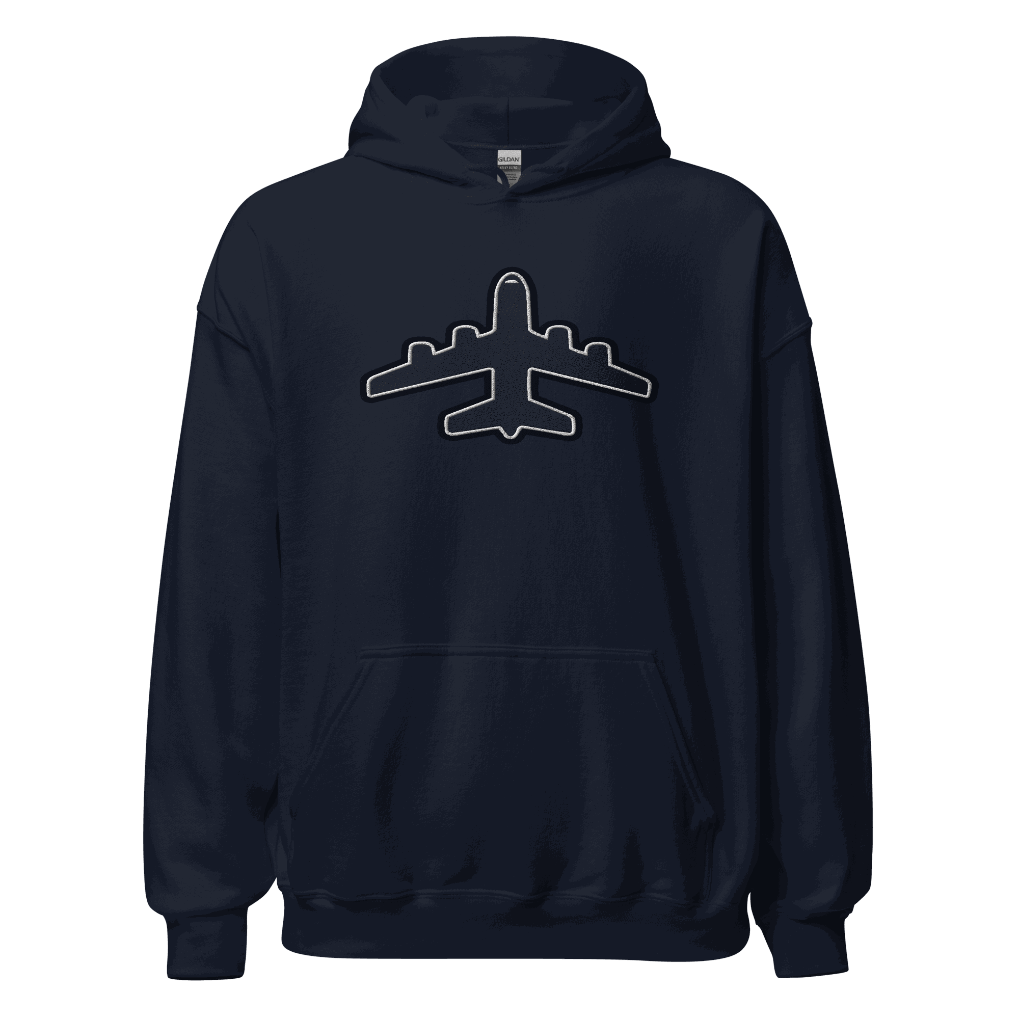 Black Jumbo Jet pilot hoodie Hoodie with airplane graphic, soft cotton-poly blend, double-lined hood, and front pouch pocket