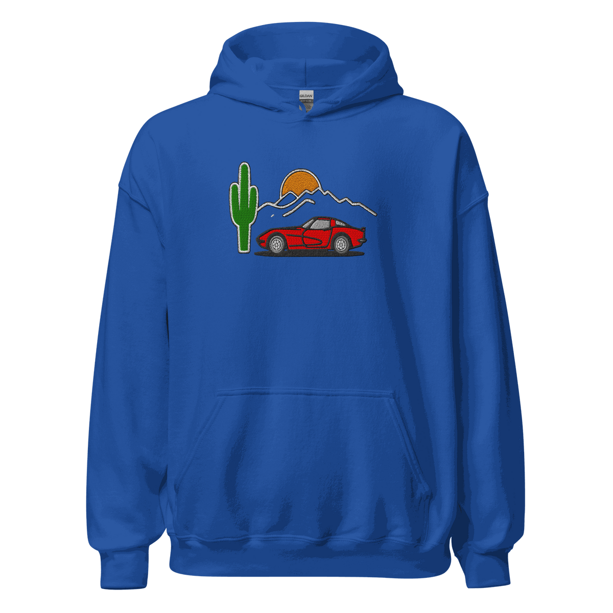 Unisex esports racing hoodie with embroidered high-octane car design and premium fleece blend