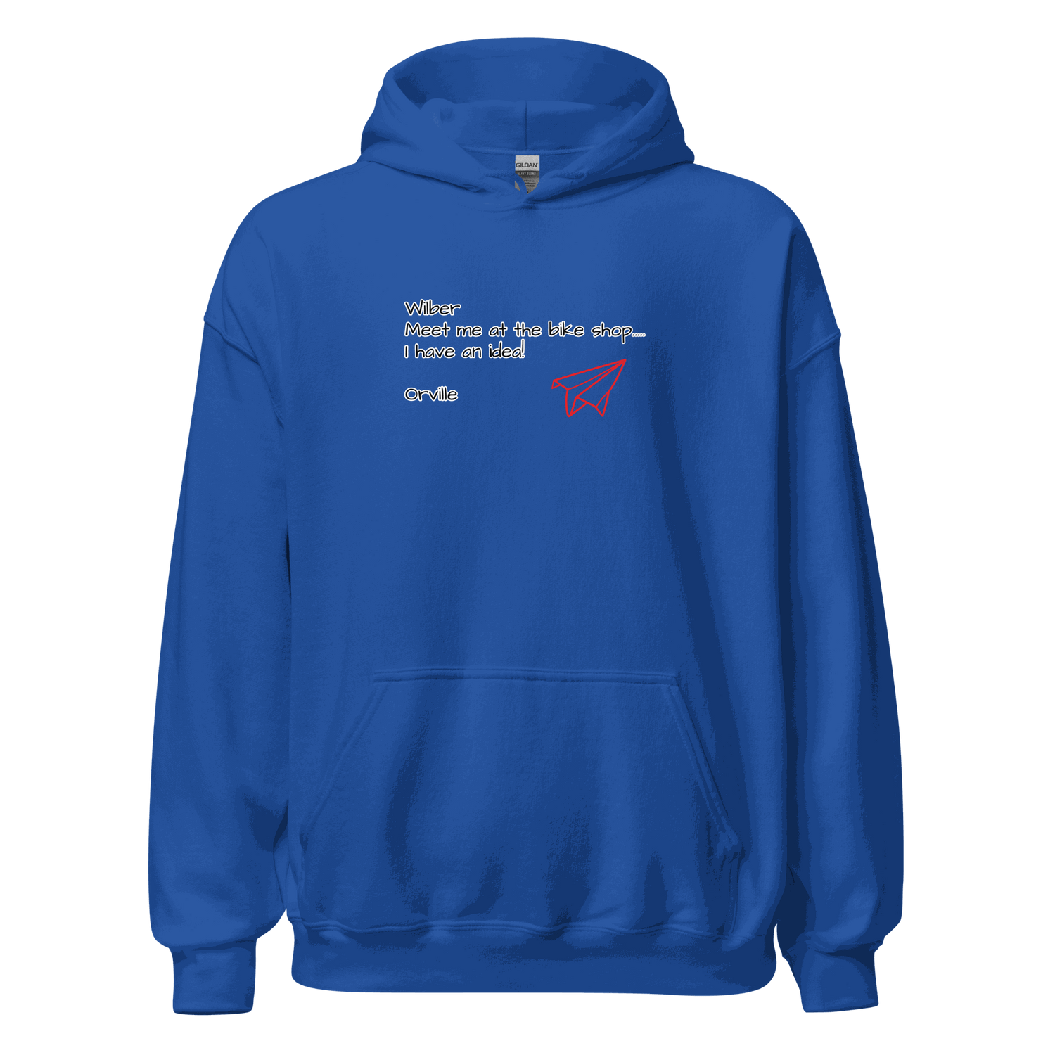 Blue Bike Shop Unisex Hoodie with front pocket and printed text design