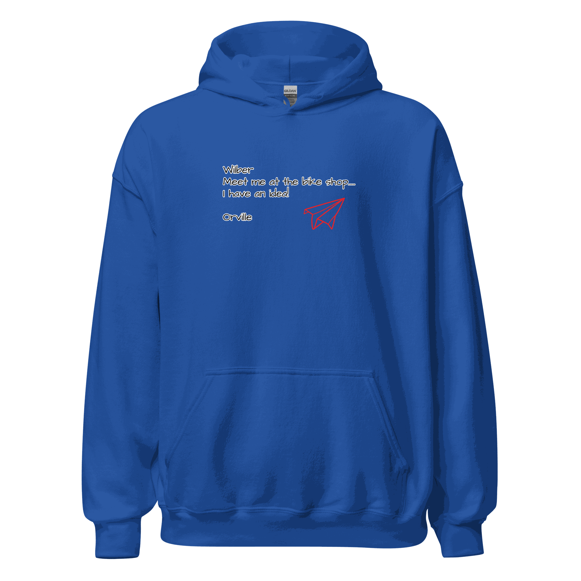 Blue Bike Shop Unisex Hoodie with front pocket and printed text design