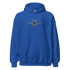 Blue Aviation Pilot Unisex Hoodie with airplane graphic and pilot text, cozy aviation apparel
