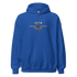 Blue Crew Unisex Hoodie with airplane graphic and front pouch pocket, made of soft cotton-polyester blend