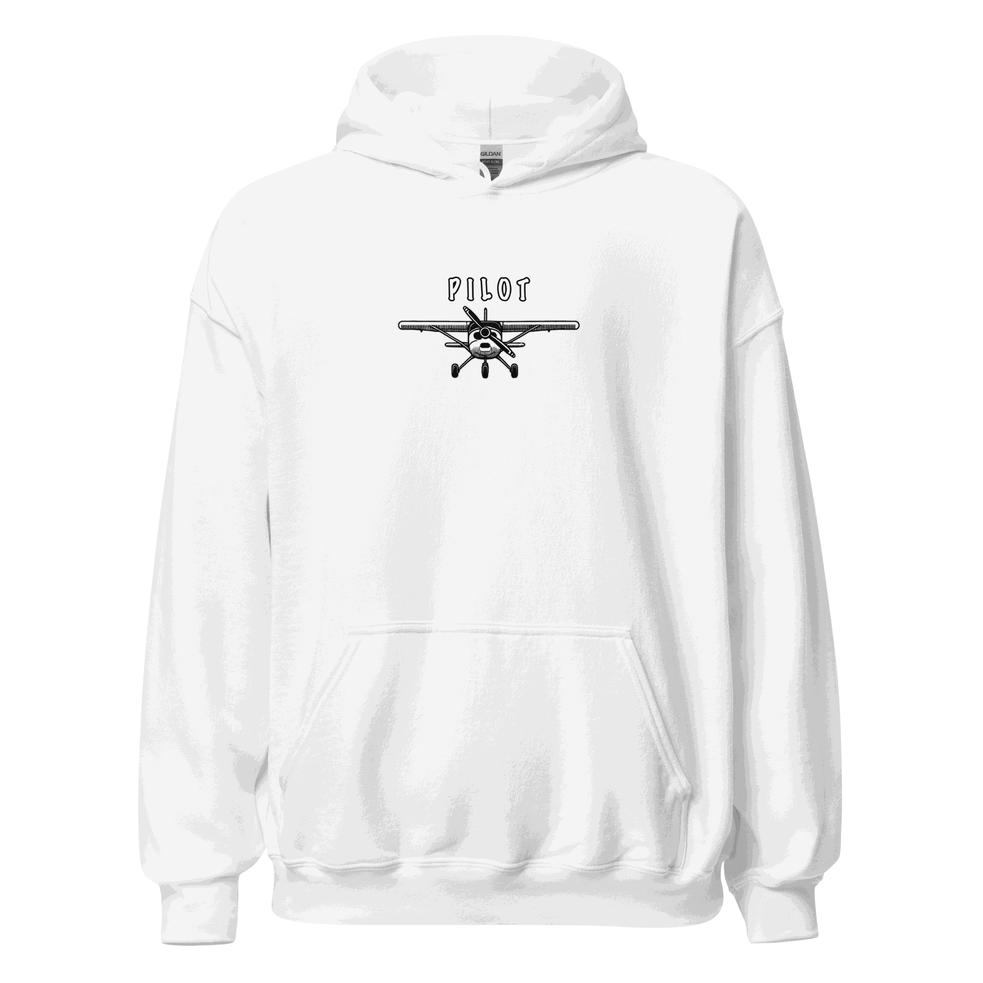 White Aviation Pilot Unisex Hoodie with airplane graphic and front pocket, cozy and stylish aviation apparel