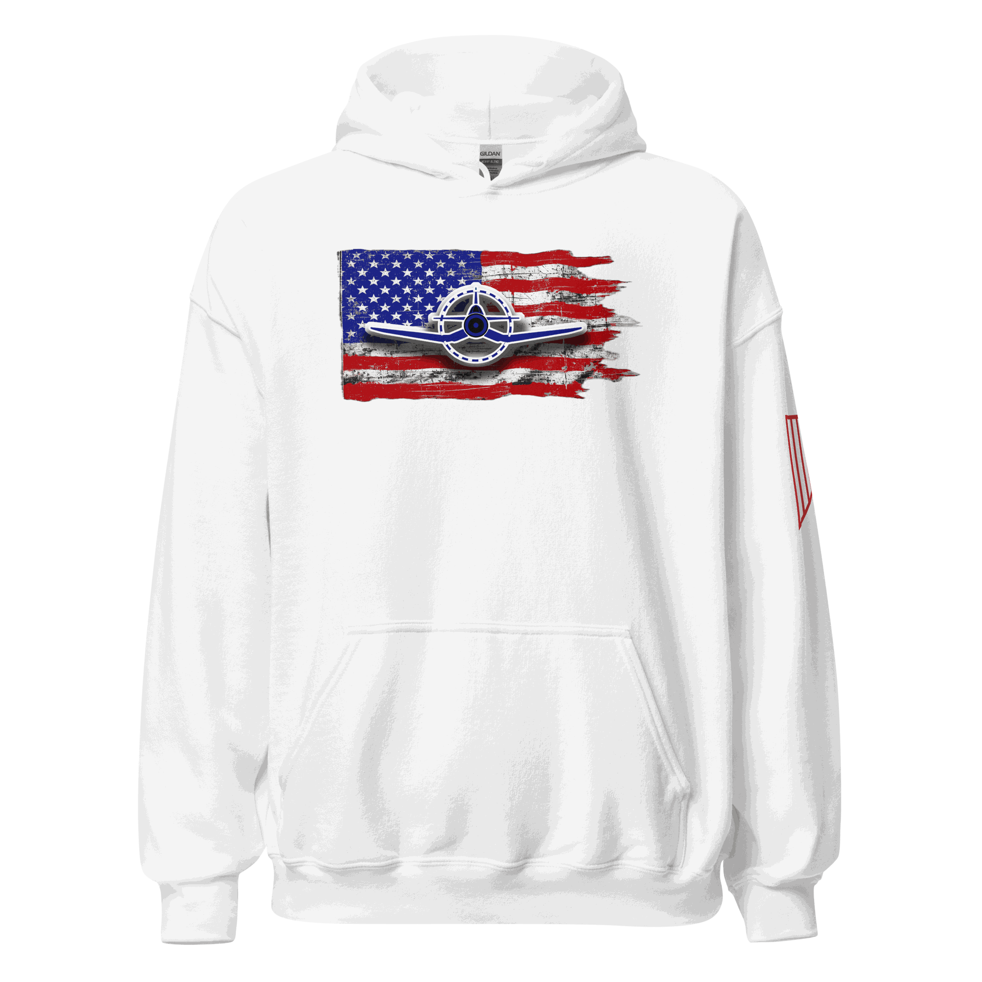 F4U Flag Unisex Hoodie with double-lined hood and front pouch pocket
