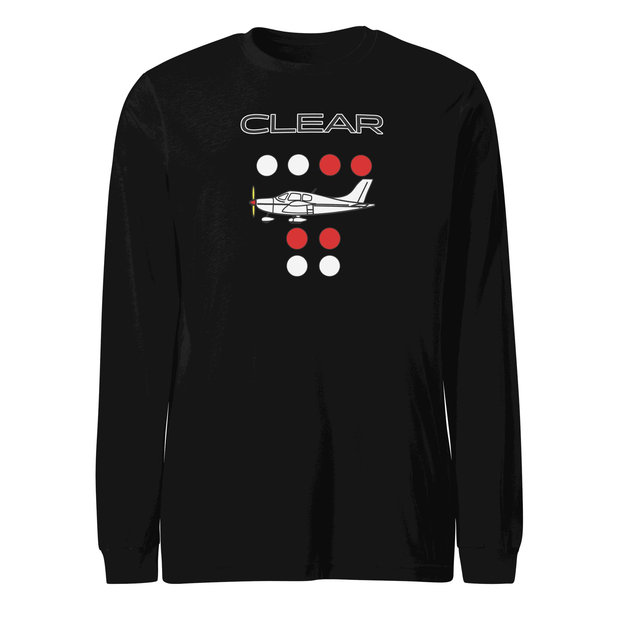 Unisex Long Sleeve Tee with Clear to Land Propeller design for aviation enthusiasts