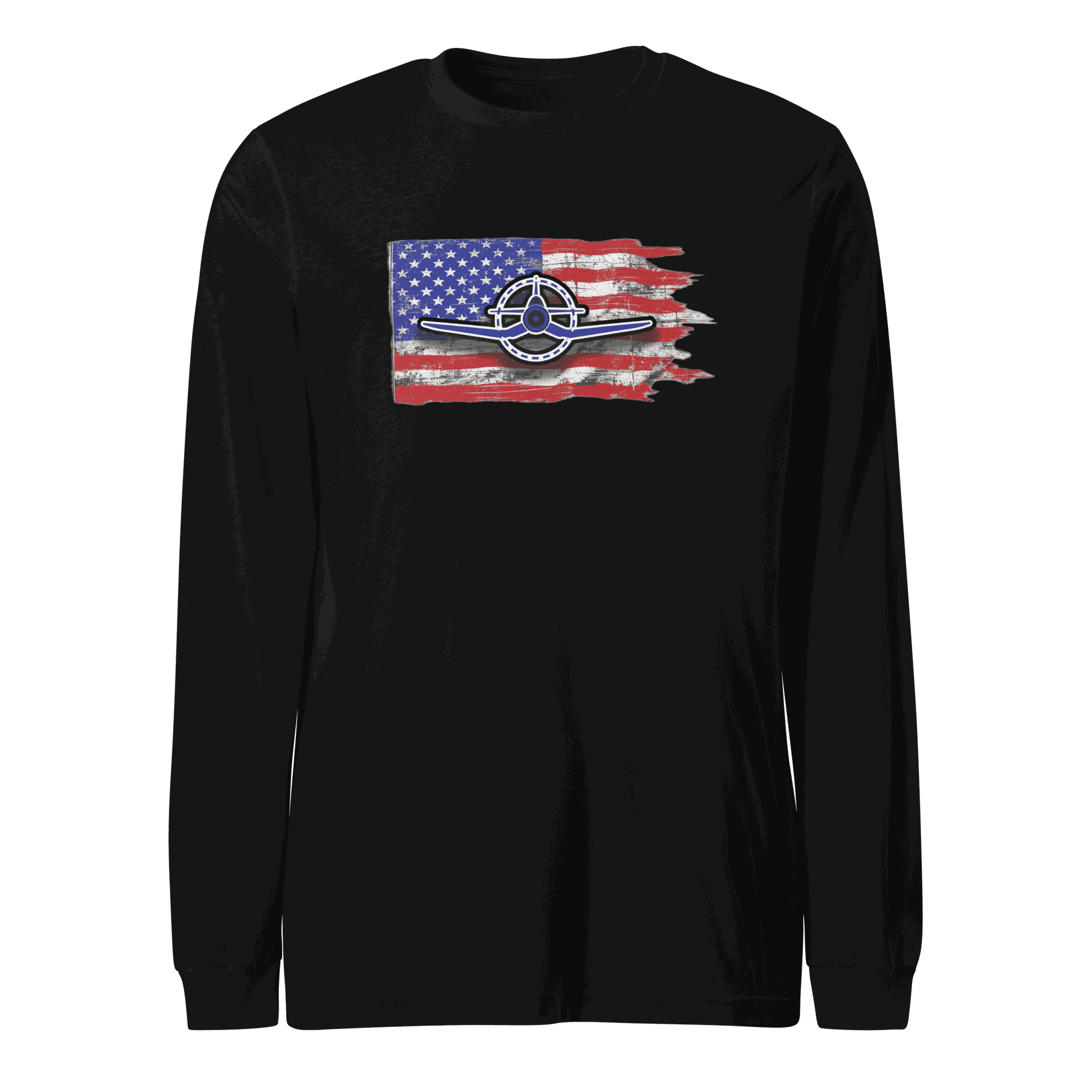 Unisex long sleeve Airplane Tee F4U Corsair in cotton blend with crew neck and ribbed cuffs