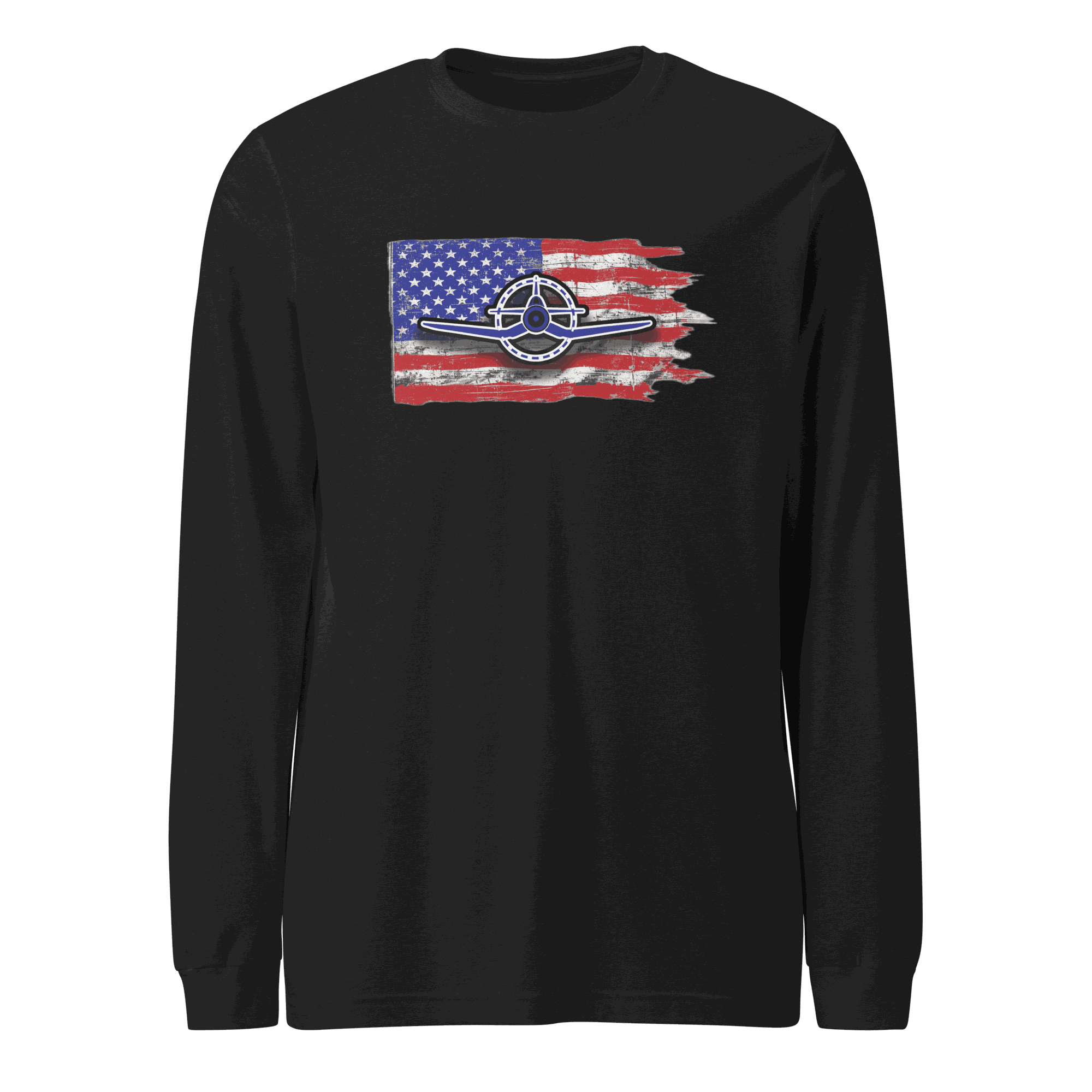 Unisex Airplane Tee F4U Corsair long sleeve shirt in cotton blend with crew neck and ribbed cuffs