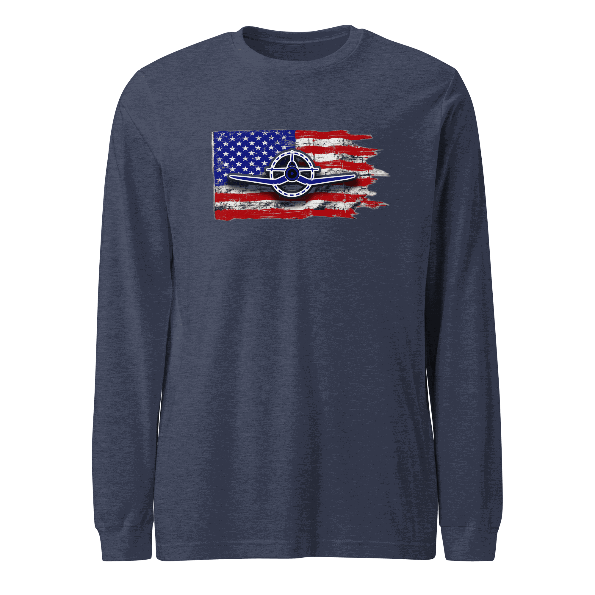 Airplane Tee F4U Corsair unisex long sleeve cotton shirt with crew neck and ribbed cuffs
