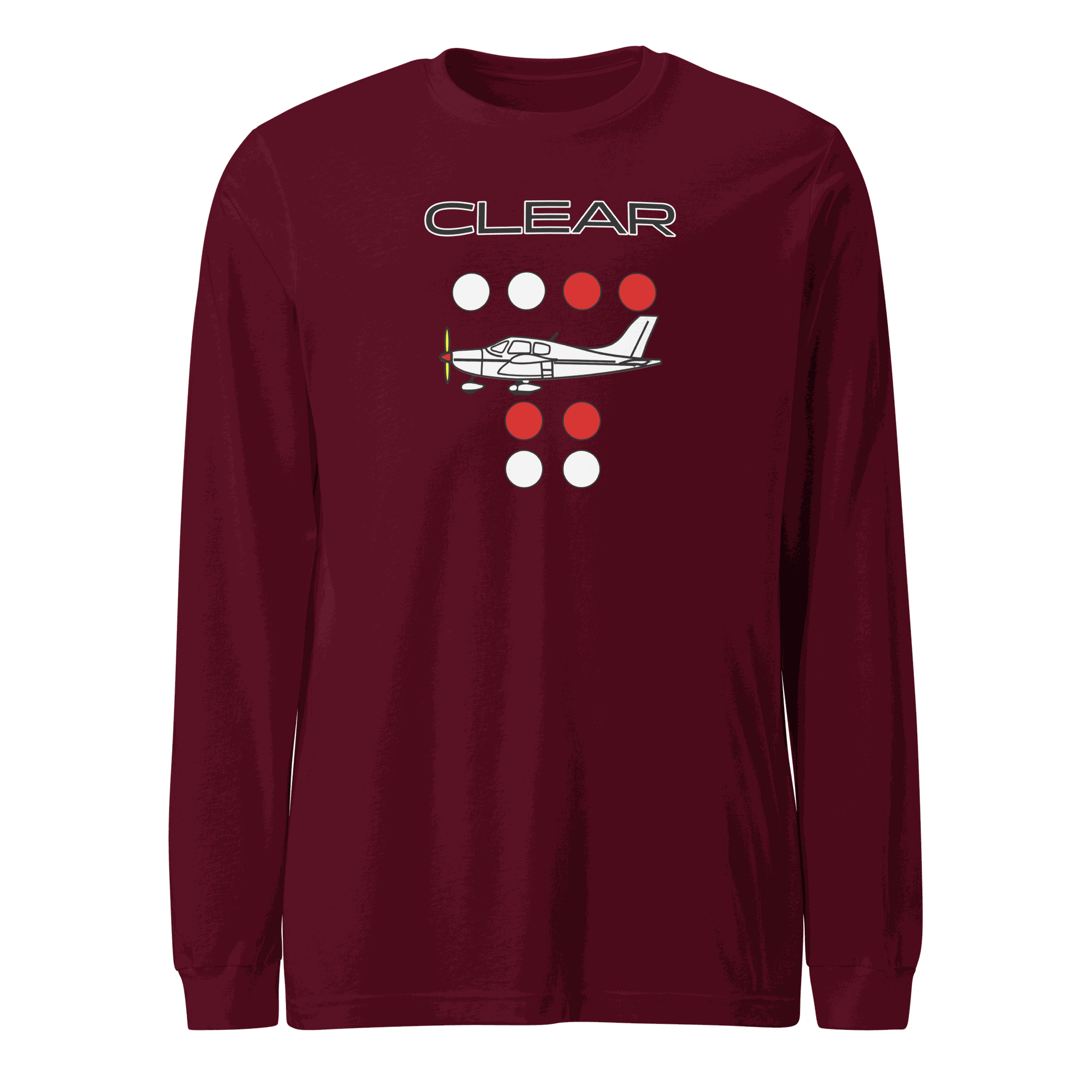 Clear to land propeller unisex long sleeve tee with aviation-themed design