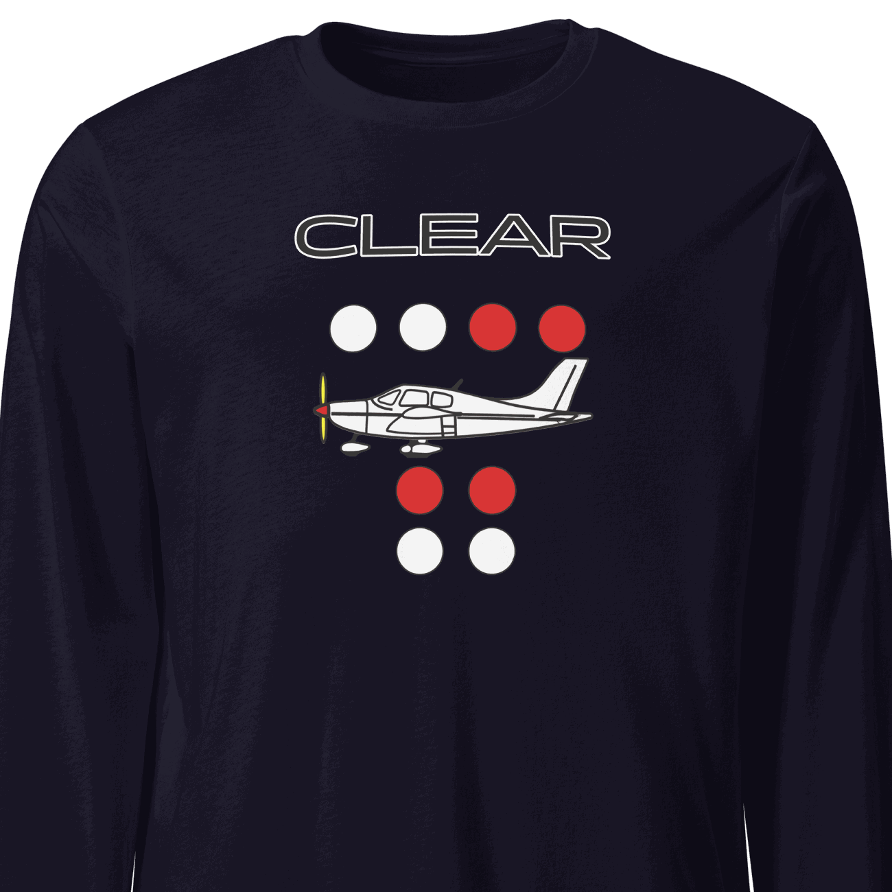 Clear to land propeller unisex long sleeve tee with aviation design and comfortable fit