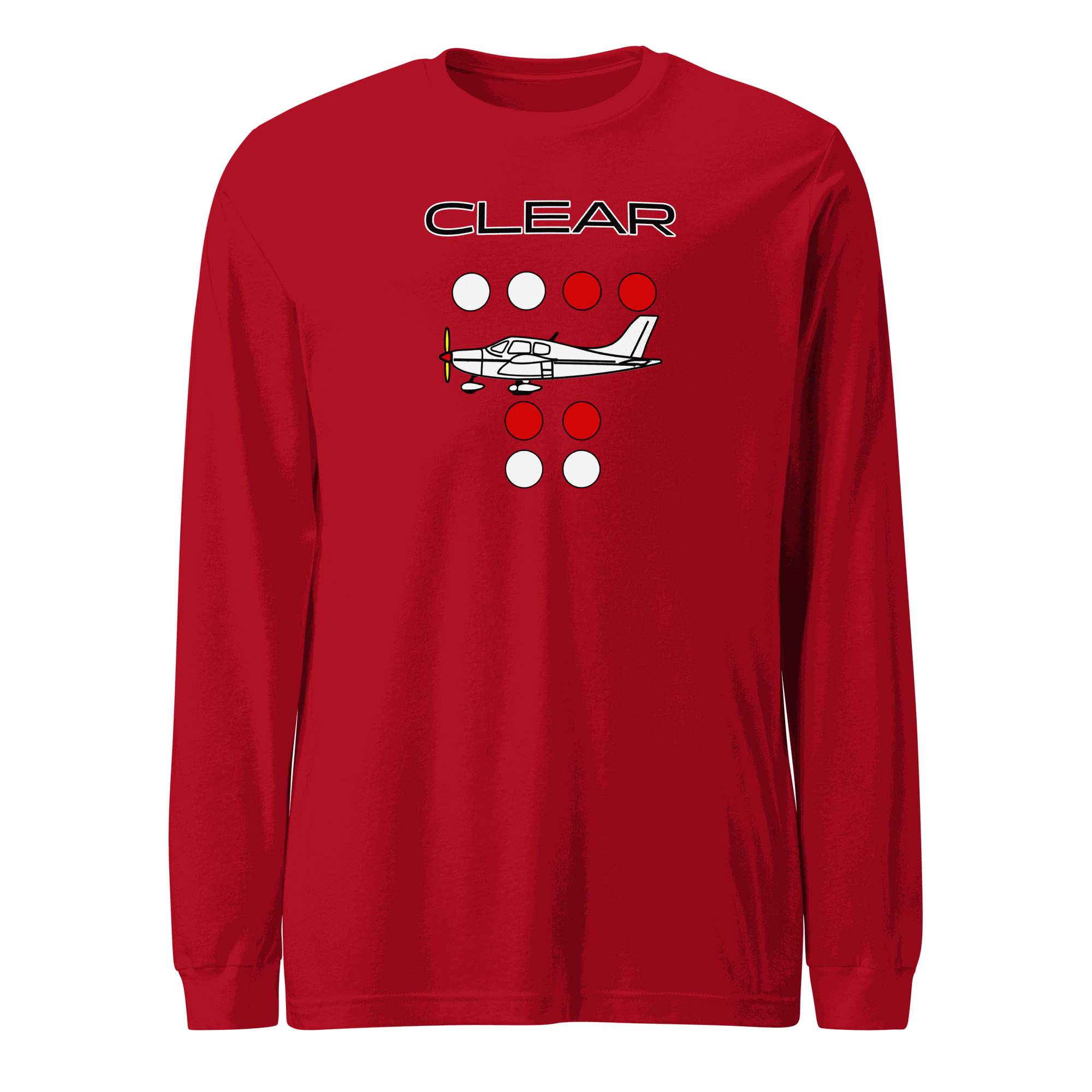 Clear to land propeller unisex long sleeve tee with aviation-themed design
