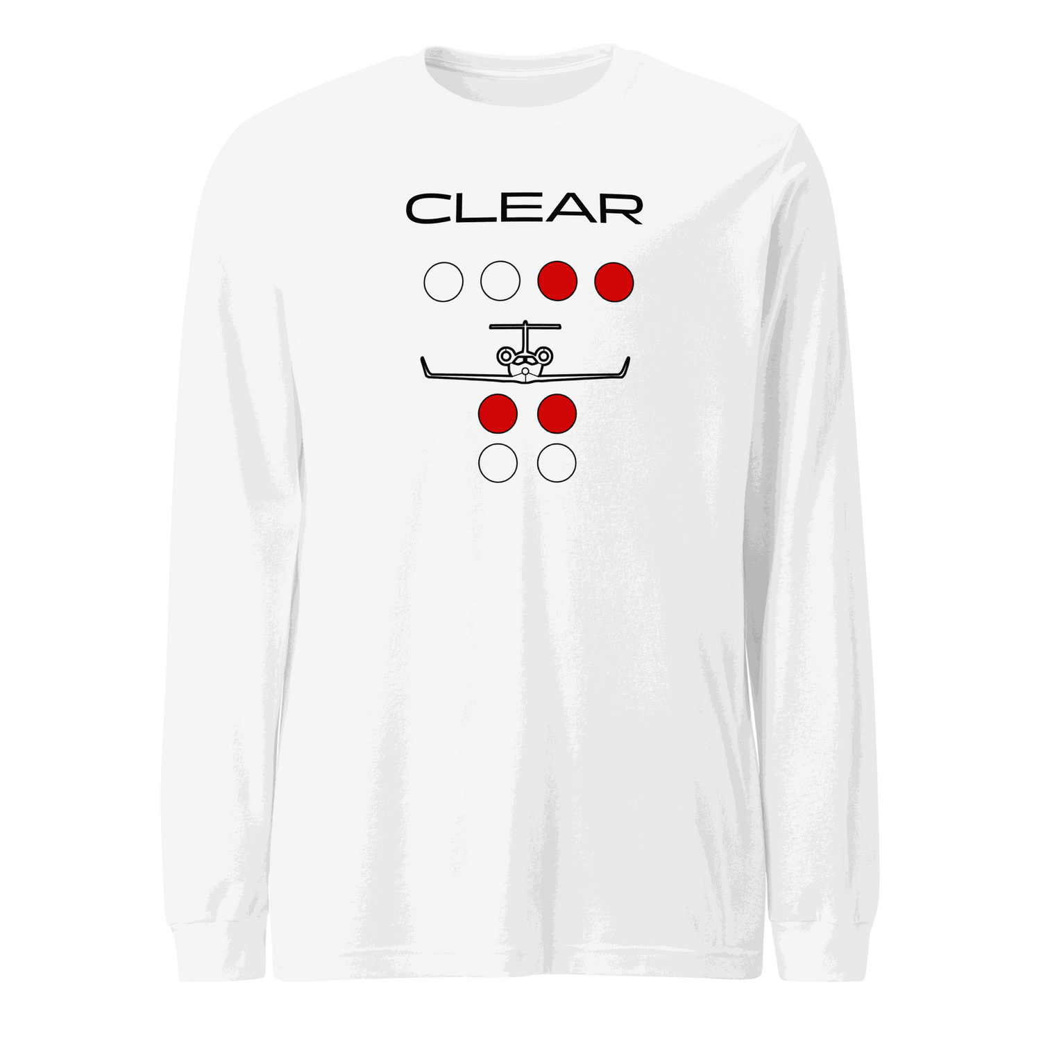 White Clear to Land private jet unisex long sleeve flying T-shirt with aviation graphic design