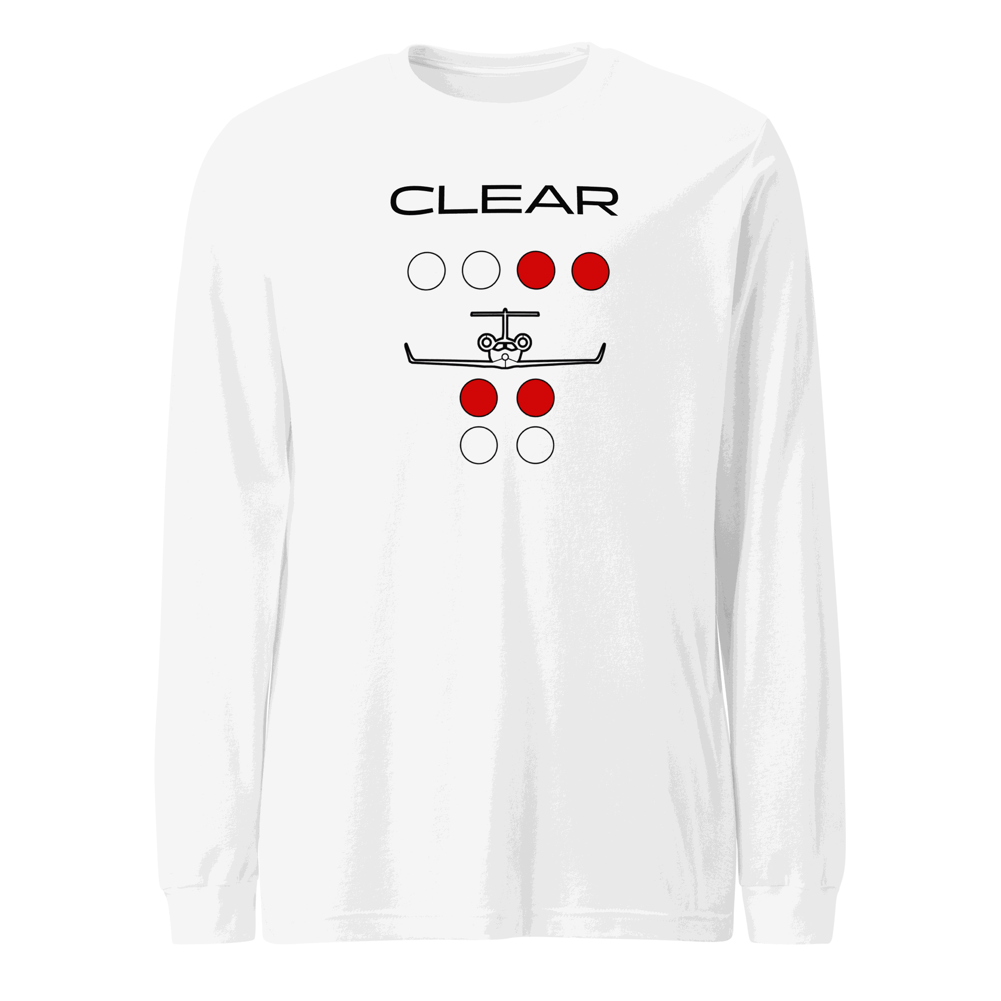 White Clear to Land private jet unisex long sleeve flying T-shirt with aviation graphic design