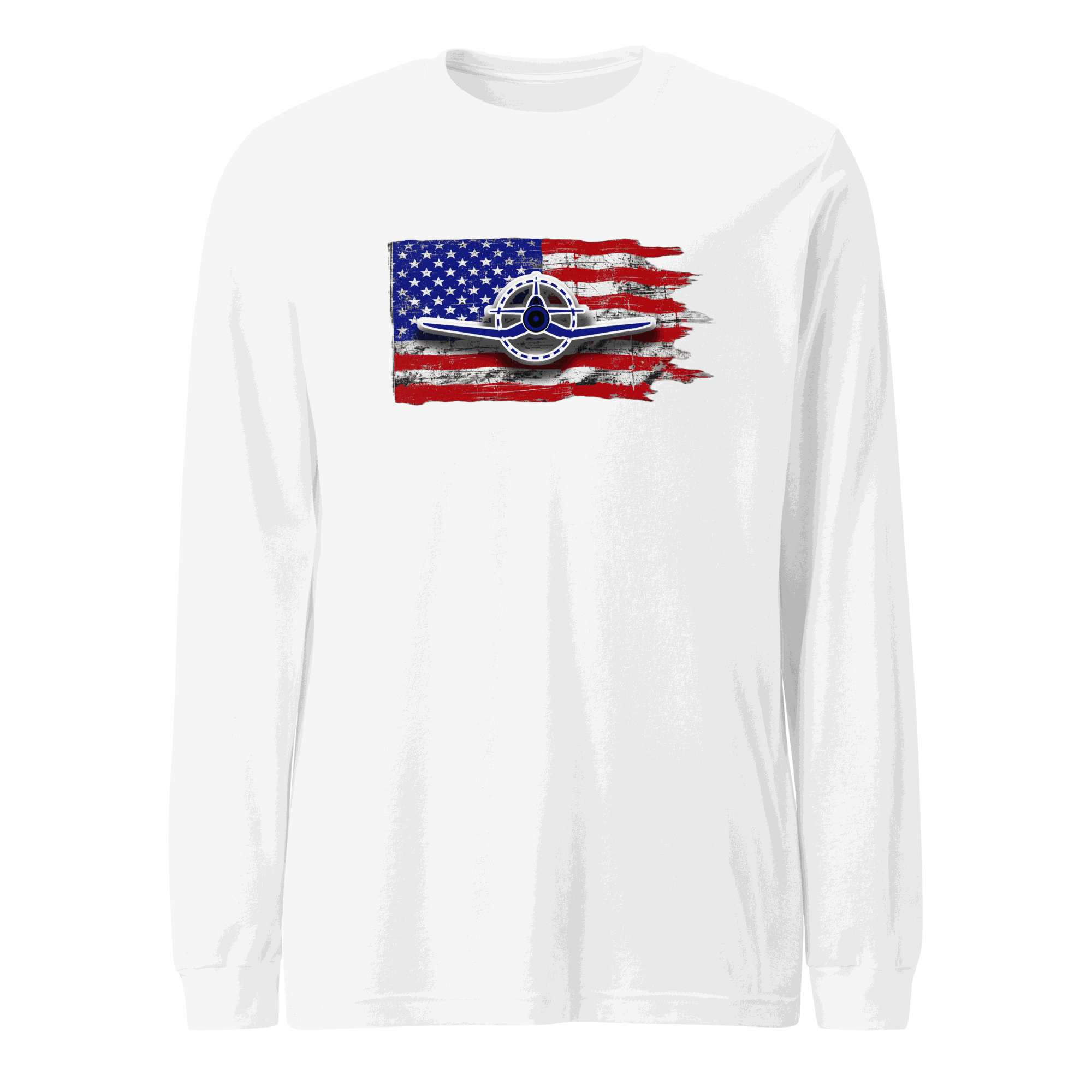 Unisex long sleeve Airplane Tee featuring F4U Corsair design on cotton blend fabric