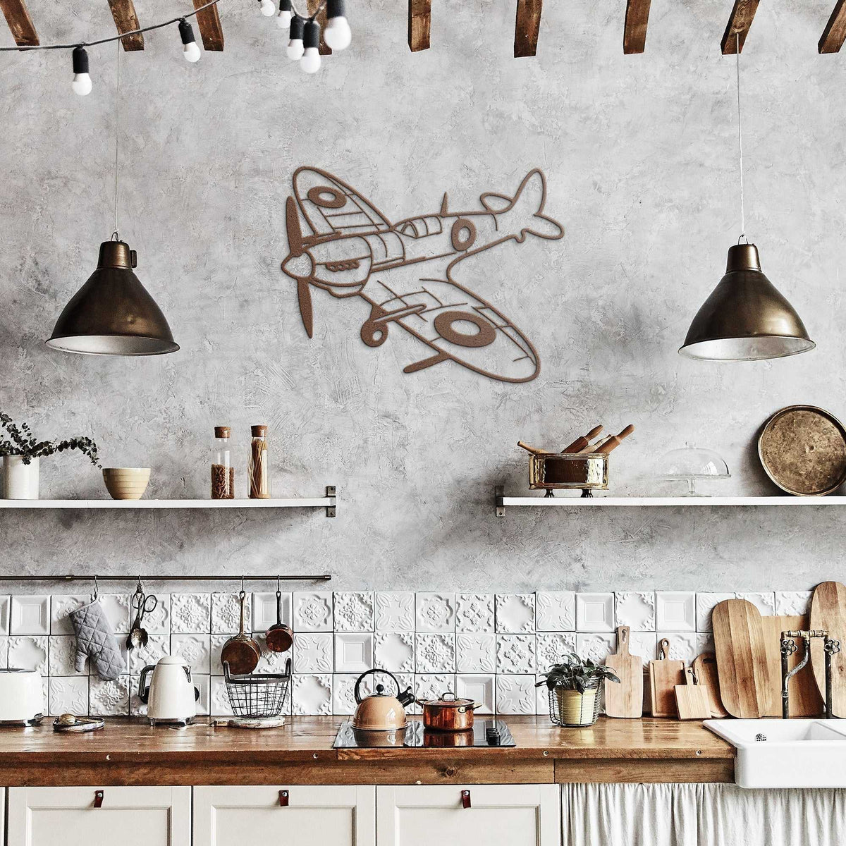 Spitfire WWII Fighter metal wall art for garage aviation decor in multiple colors and sizes