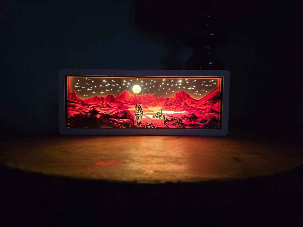 Walking on Mars 3D Paper Light glowing Martian scene with LED lighting