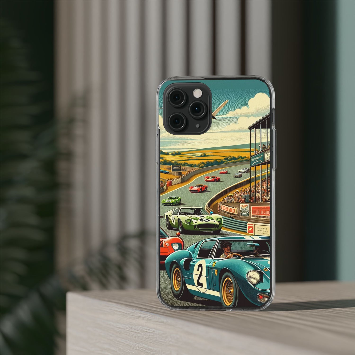 Vintage Racing Track Clear Impact-Resistant Phone Case