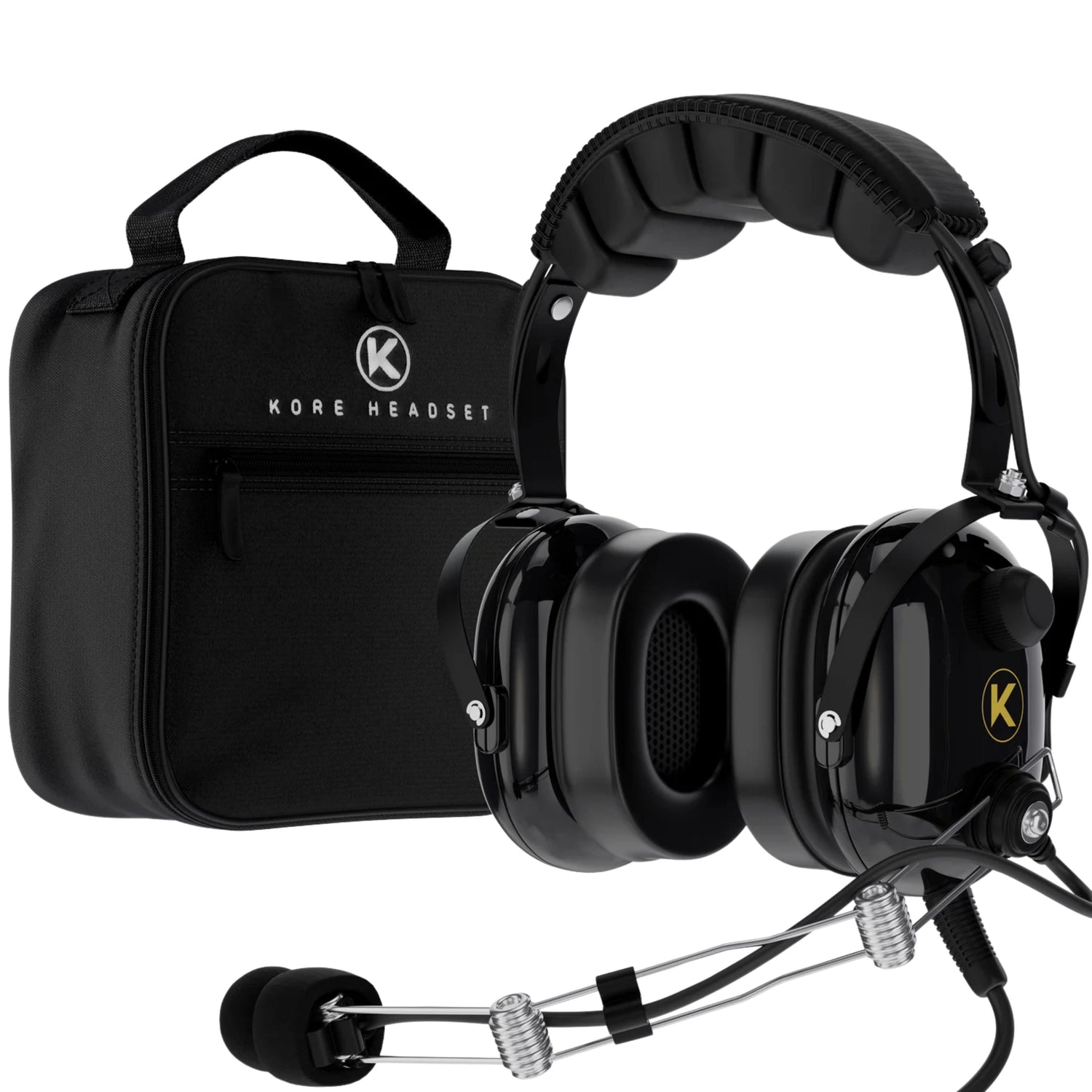 KORE P1 General Aviation Headset (Mono) with Headset Bag, Dual GA Plugs
