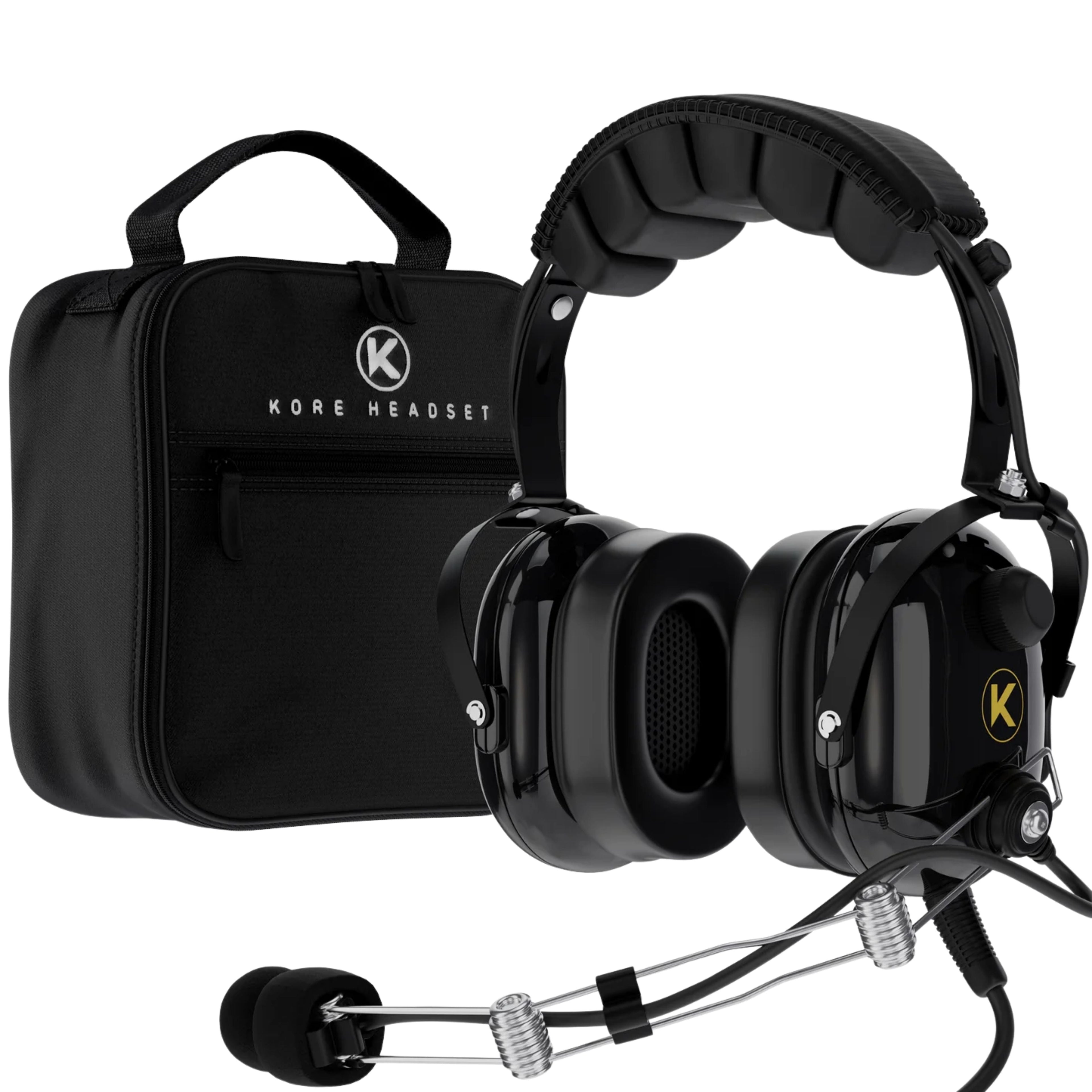 KORE P1 General Aviation Headset (Mono) with Headset Bag, Dual GA Plugs