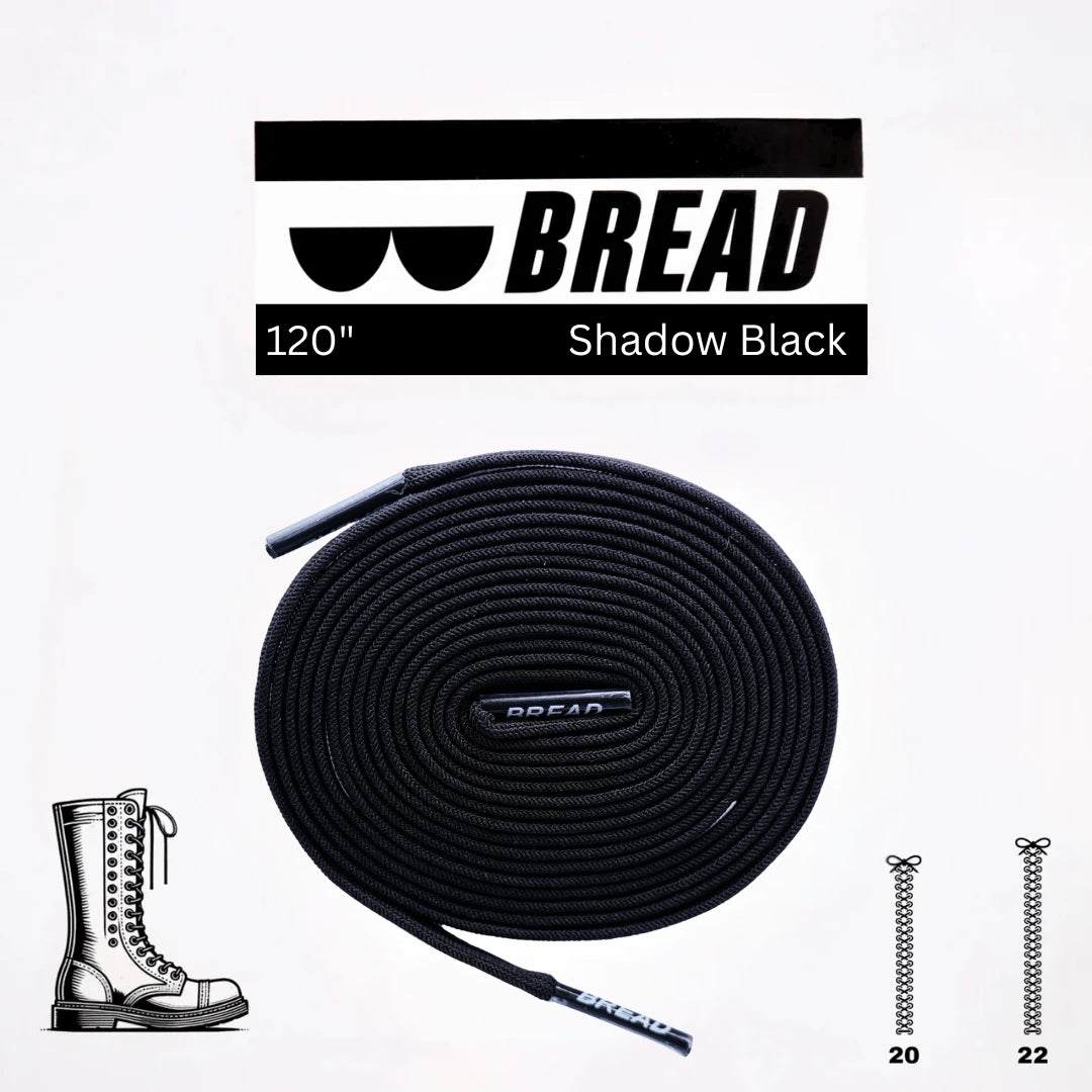 Shadow Black stretchy bread laces securing shoes with one tie