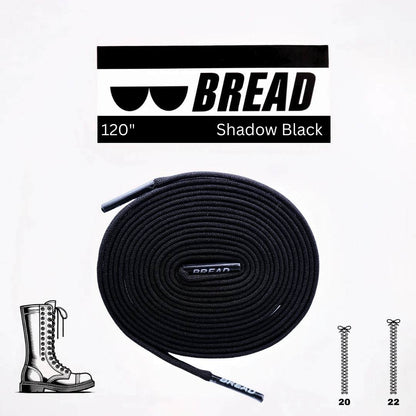 Shadow Black stretchy bread laces securing shoes with one tie