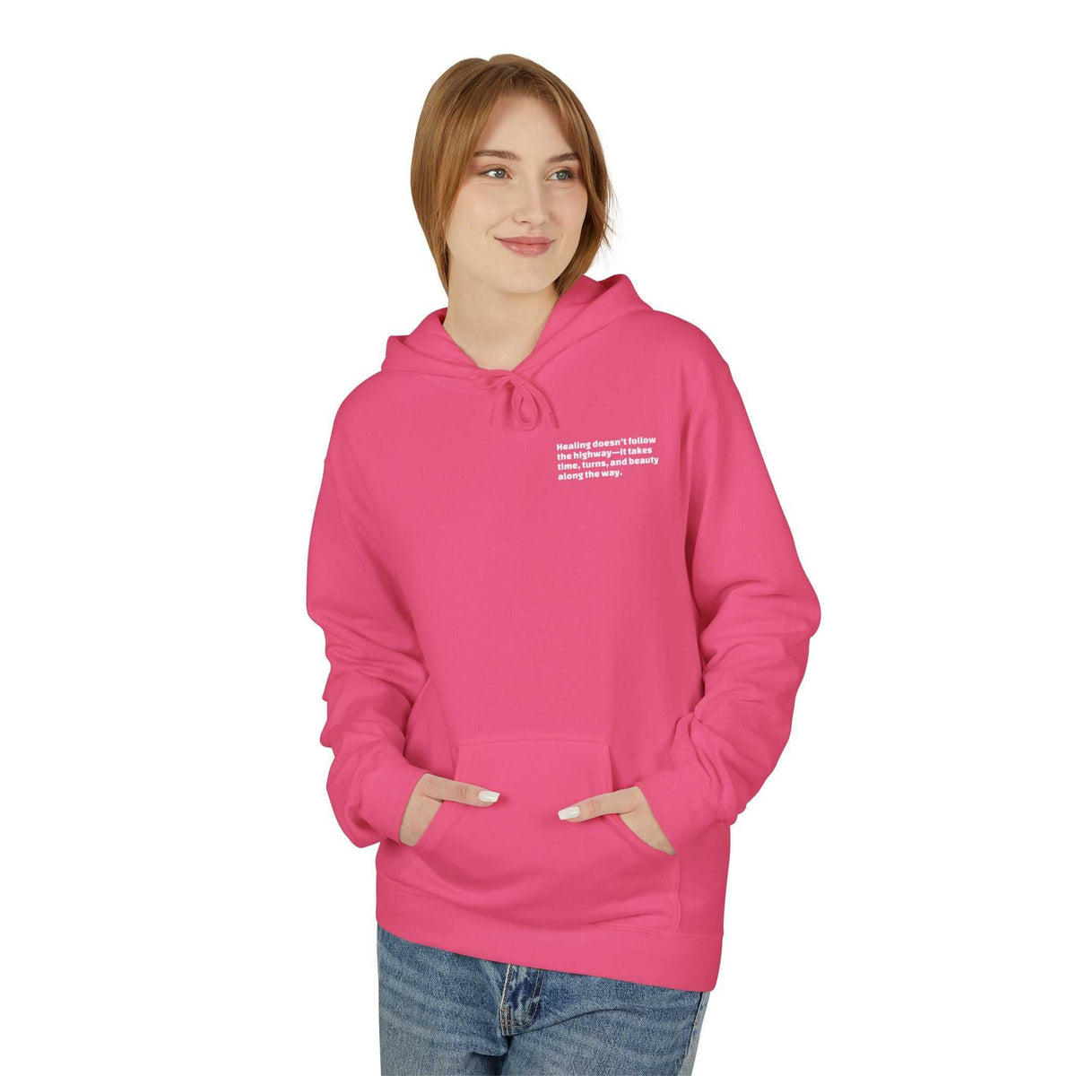 Inspirational travel hoodie softstyle fleece with relaxed fit and pouch pocket for cozy adventures