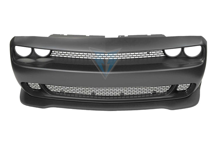 2015-2023 Dodge Challenger SRT Hellcat style front bumper conversion kit on grey Scat Pack Mustang