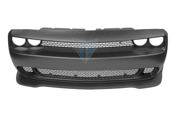 2015-2023 Dodge Challenger SRT Hellcat style front bumper conversion kit on grey Scat Pack Mustang