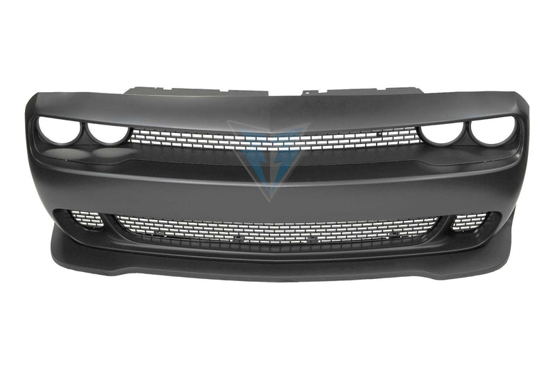 2015-2023 Dodge Challenger SRT Hellcat style front bumper conversion kit on grey Scat Pack Mustang