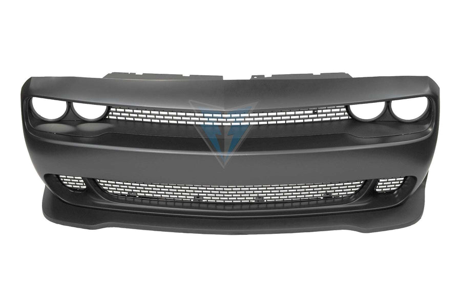 2015-2023 Dodge Challenger SRT Hellcat style front bumper conversion kit on grey Scat Pack Mustang