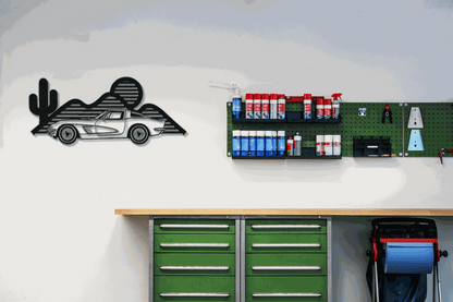 Custom Corvette Silhouette Metal Art – Personalized Corvette Wall Decor, LED-Ready, Powder-Coated Steel, Car Lover Gift