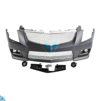 Front end of black 2008-2013 Cadillac CTS wagon with CTS-V style bumper conversion kit