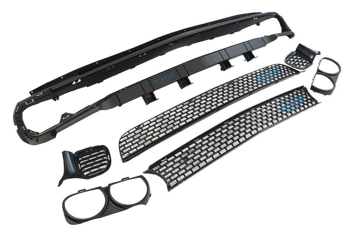 2015-2023 Dodge Challenger SRT Hellcat style front bumper conversion kit on grey Scat Pack model