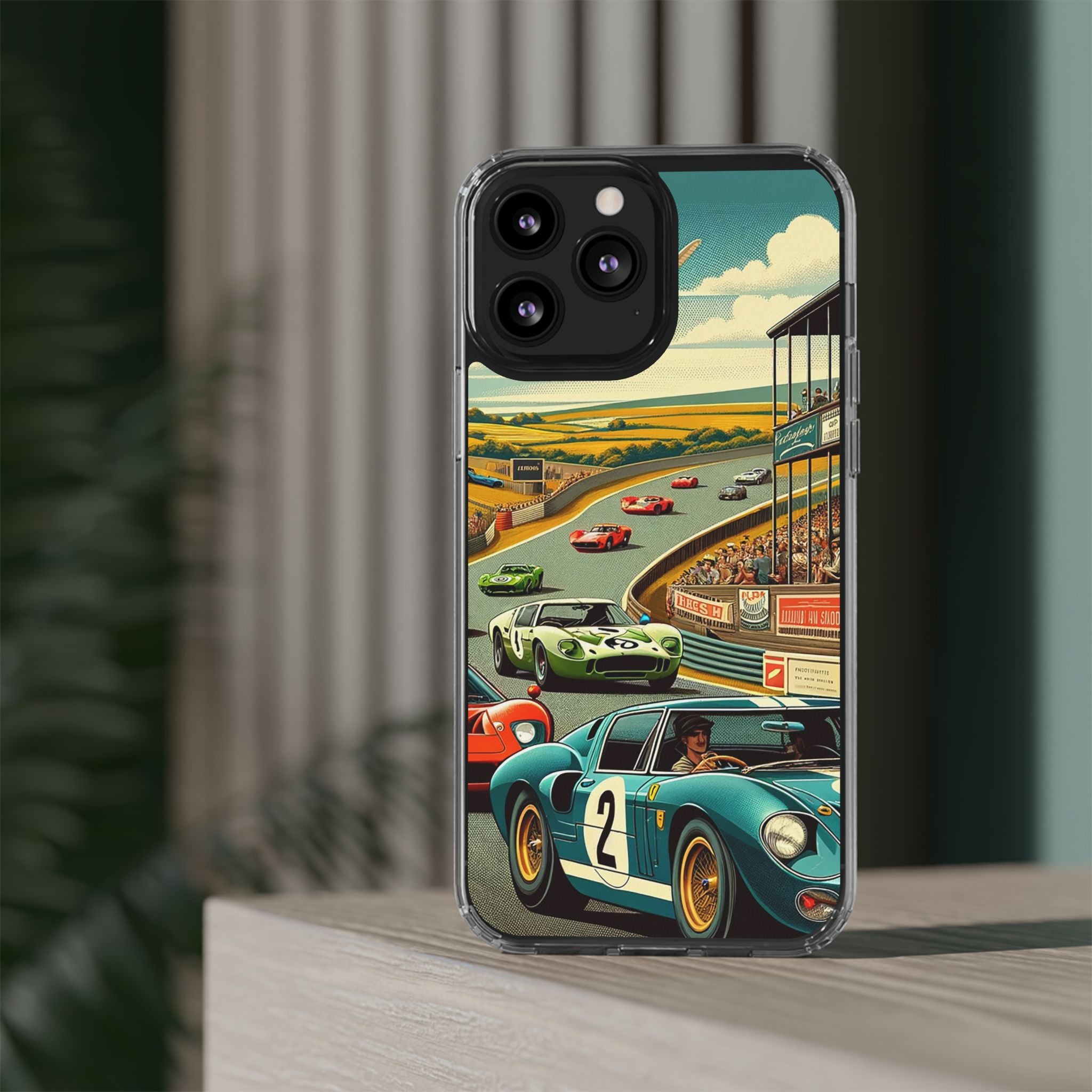 Vintage Racing Track Clear Impact-Resistant Phone Case