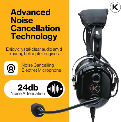 KORE H1 Helicopter Pilot Headset (Mono) with Headset Bag - U-174 Plugs
