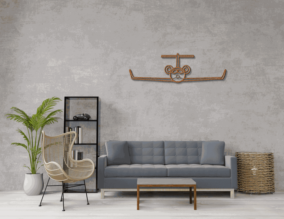 Metal wall art steel aviation silhouette in matte black for home or business decor