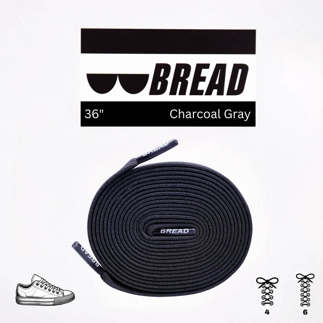 Charcoal grey stretchy Bread Laces that secure shoes with one tie for easy slip-on