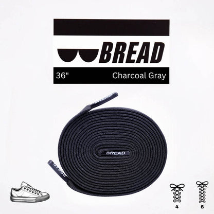 Charcoal grey stretchy Bread Laces that secure shoes with one tie for easy slip-on