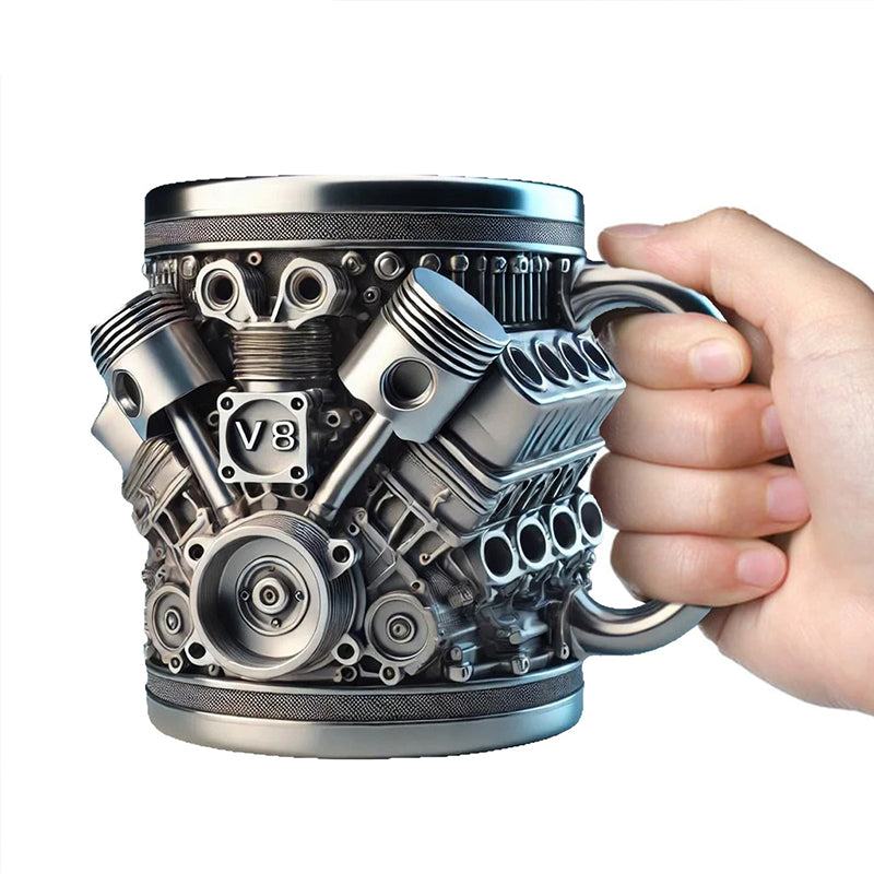 3D engine stainless steel mug designed Stainless Steel Mug. Ideal for coffee/beer, a fun home & office drinking accessory. - Prop and Piston