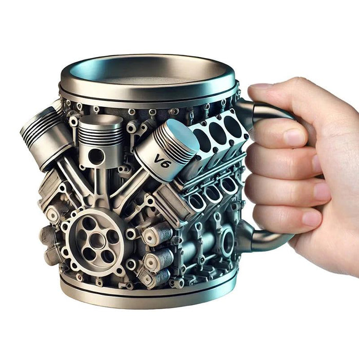 3D engine stainless steel mug designed Stainless Steel Mug. Ideal for coffee/beer, a fun home & office drinking accessory. - Prop and Piston