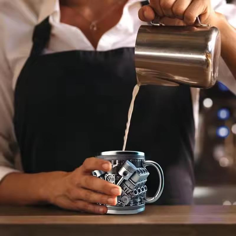 3D engine stainless steel mug designed Stainless Steel Mug. Ideal for coffee/beer, a fun home & office drinking accessory. - Prop and Piston