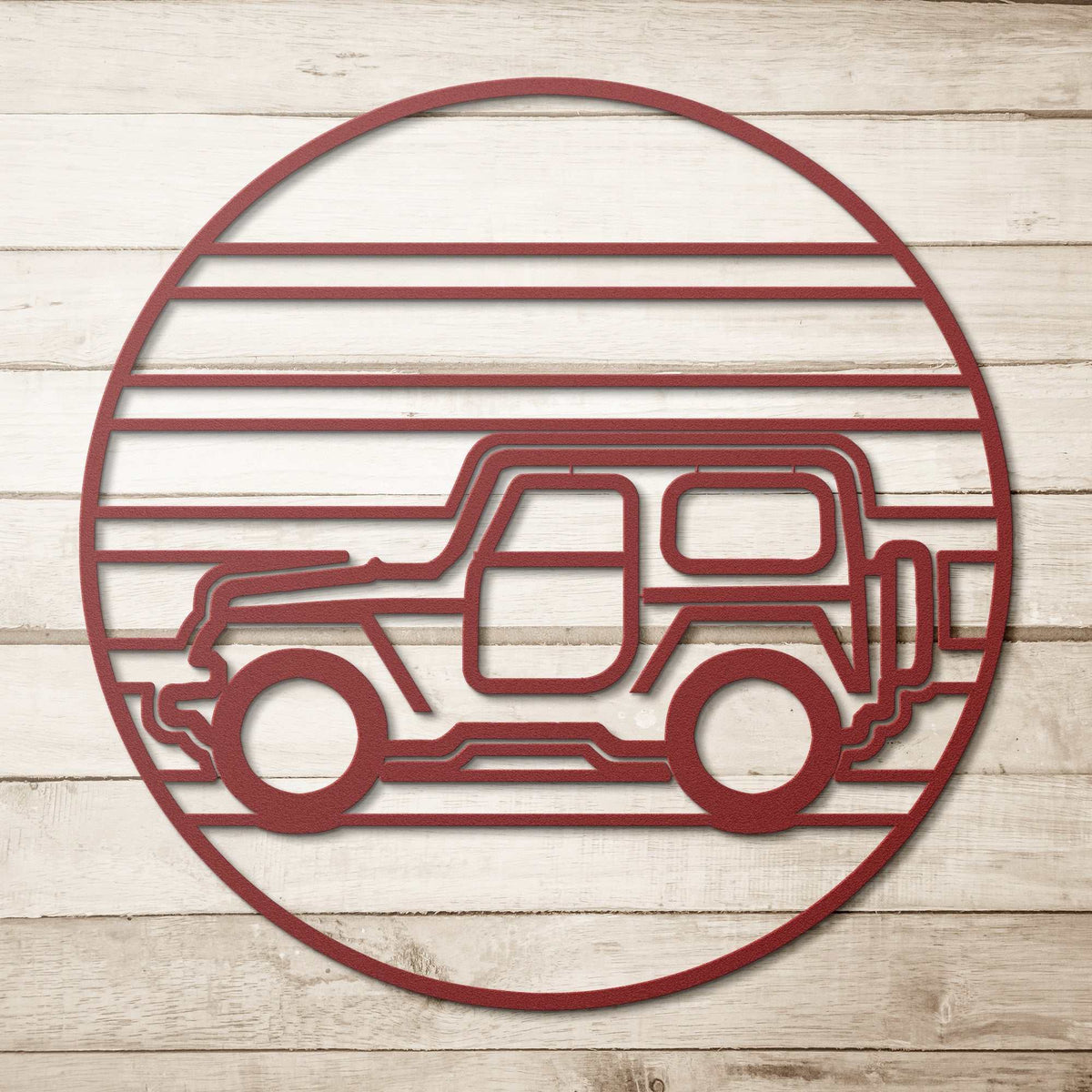4x4 sunset metal wall art in powder-coated steel with desert glow design for garage or outdoor decor