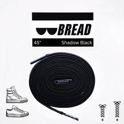 Shadow Black stretchy Bread Laces securing shoes with one tie