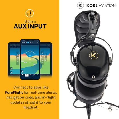 KORE P1 General Aviation Headset (Mono) with Headset Bag, Dual GA Plugs