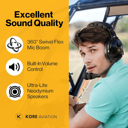KORE H1 Helicopter Pilot Headset (Mono) with Headset Bag - U-174 Plugs