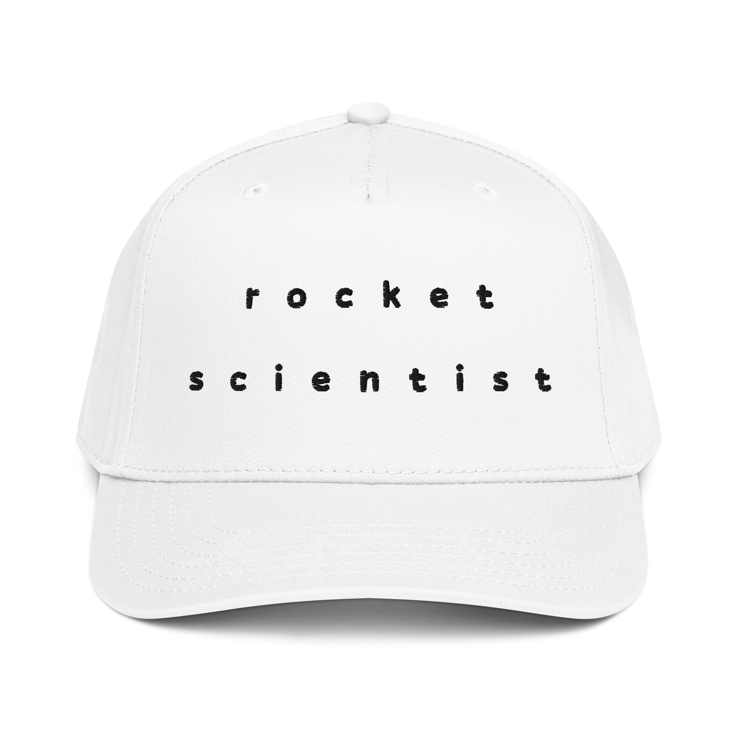 Rocket Scientist Aviation Hat with unique typography design on a white cap.